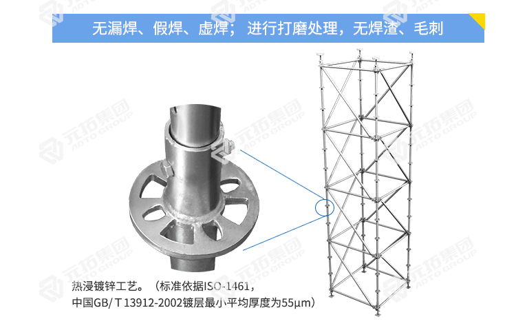 盤(pán)扣式支撐系統(tǒng)產(chǎn)品細(xì)節(jié)圖，無(wú)焊渣、無(wú)假焊、虛焊